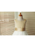Beaded Neck Champagne Satin Ivory Tulle Wedding Flower Girl Dress